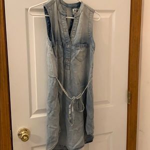 Holding horses faded denim dress with tie waist